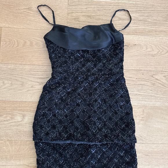 Azazie Maxi Dress Sleeveless Sequins Shaina Size US6 Black - Picture 2 of 6
